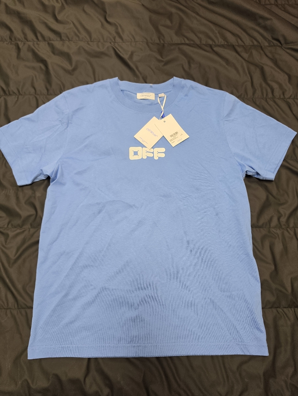Off-White FIRE! NWT! Virgil Abloh Arrows Font S/S Slim Tee in Alllure. Sz Lg.
